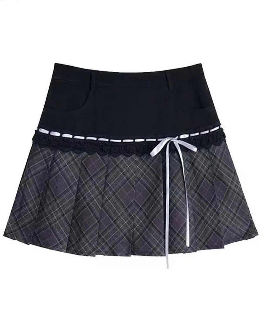 Plaid Bow Trim Skater Skirt - Skirts