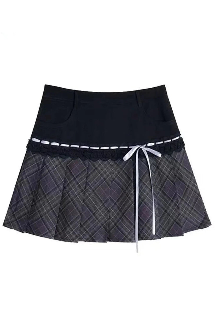 Plaid Bow Trim Skater Skirt - Skirts