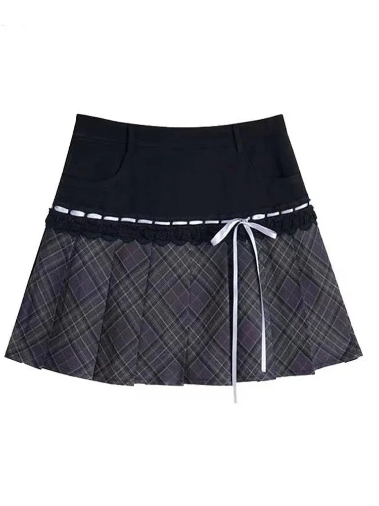 Plaid Bow Trim Skater Skirt - Skirts