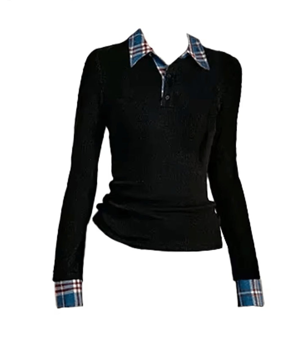 Plaid Collar Preppy Sweater - Sweaters