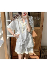 Coquette Plaid Pajamas Set Sky blue Shoptery