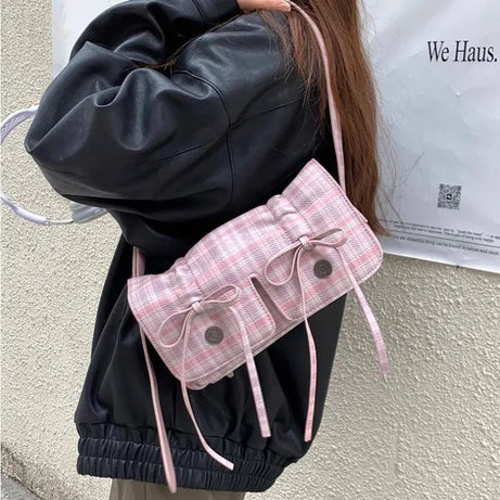 Plaid Pink Shoulder Bag - Bags
