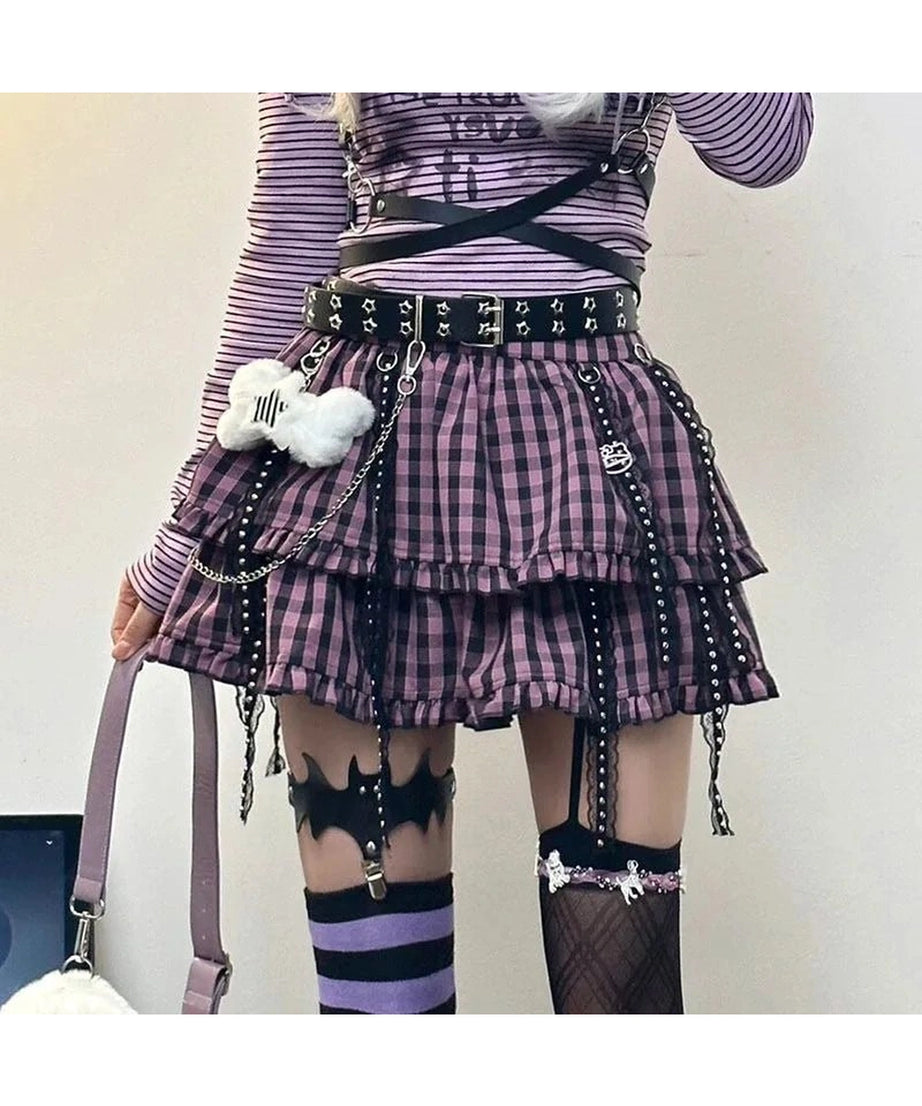 Plaid Punk Chain Skirt - Skirts