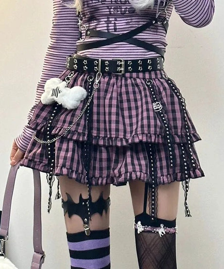 Plaid Punk Chain Skirt - Skirts