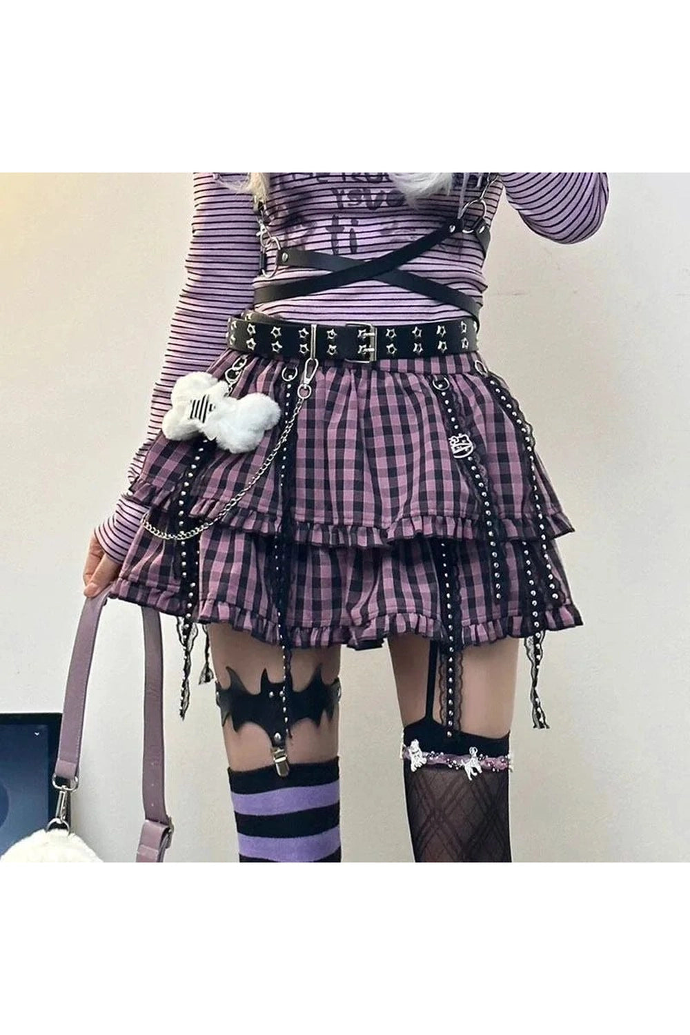 Plaid Punk Chain Skirt - Skirts