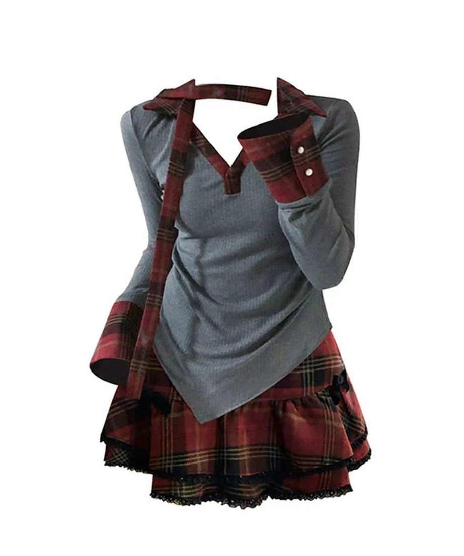 Plaid Punk Layered Set - Outfit Sets