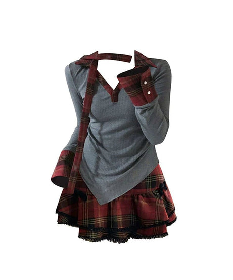 Plaid Punk Layered Set - Outfit Sets