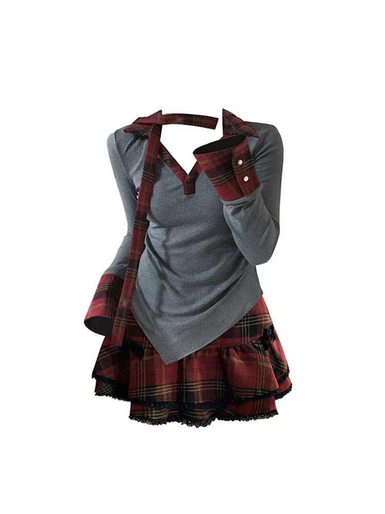 Plaid Punk Layered Set - Outfit Sets