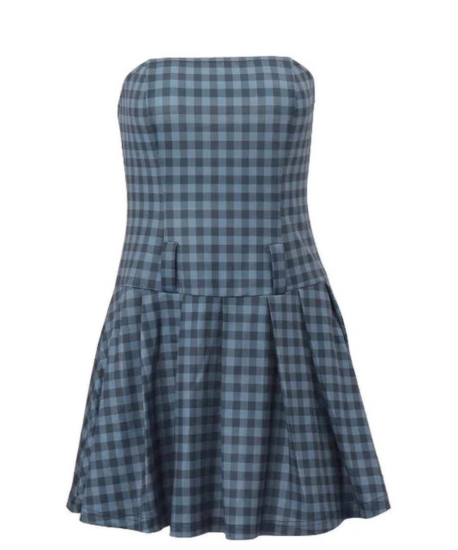 Plaid Strapless Skater Dress - Dresses