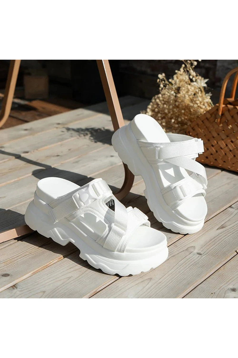 Platform Flip Sandals white Shoptery