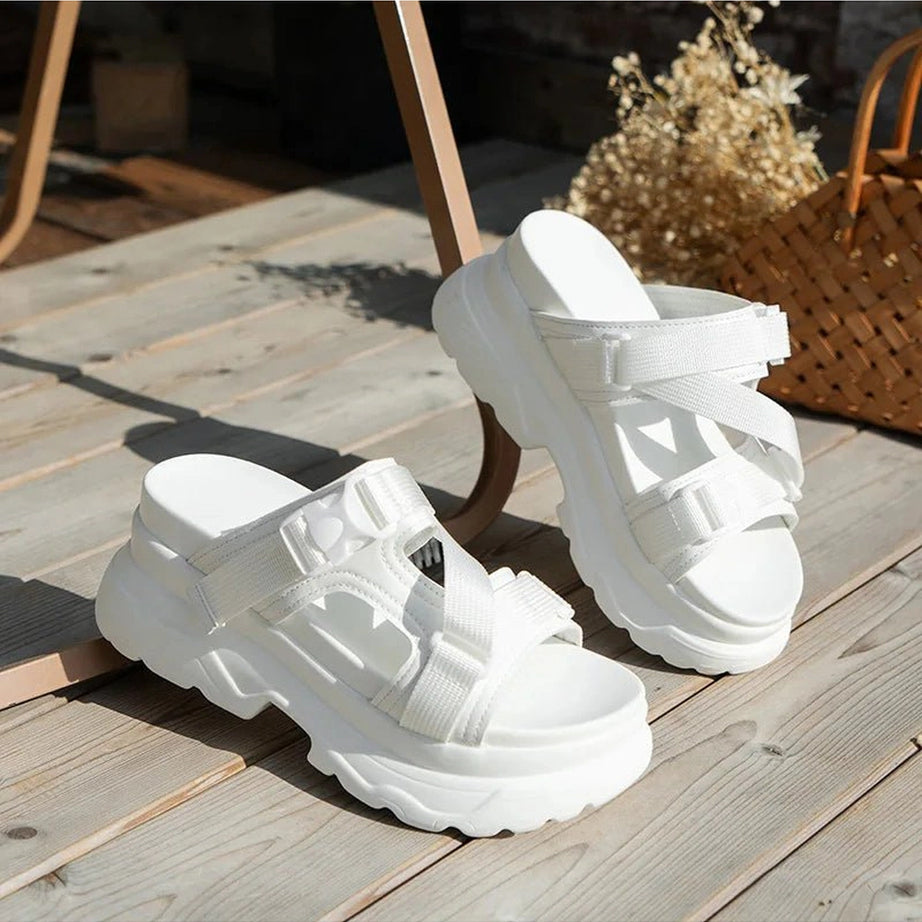 Platform Flip Sandals white Shoptery