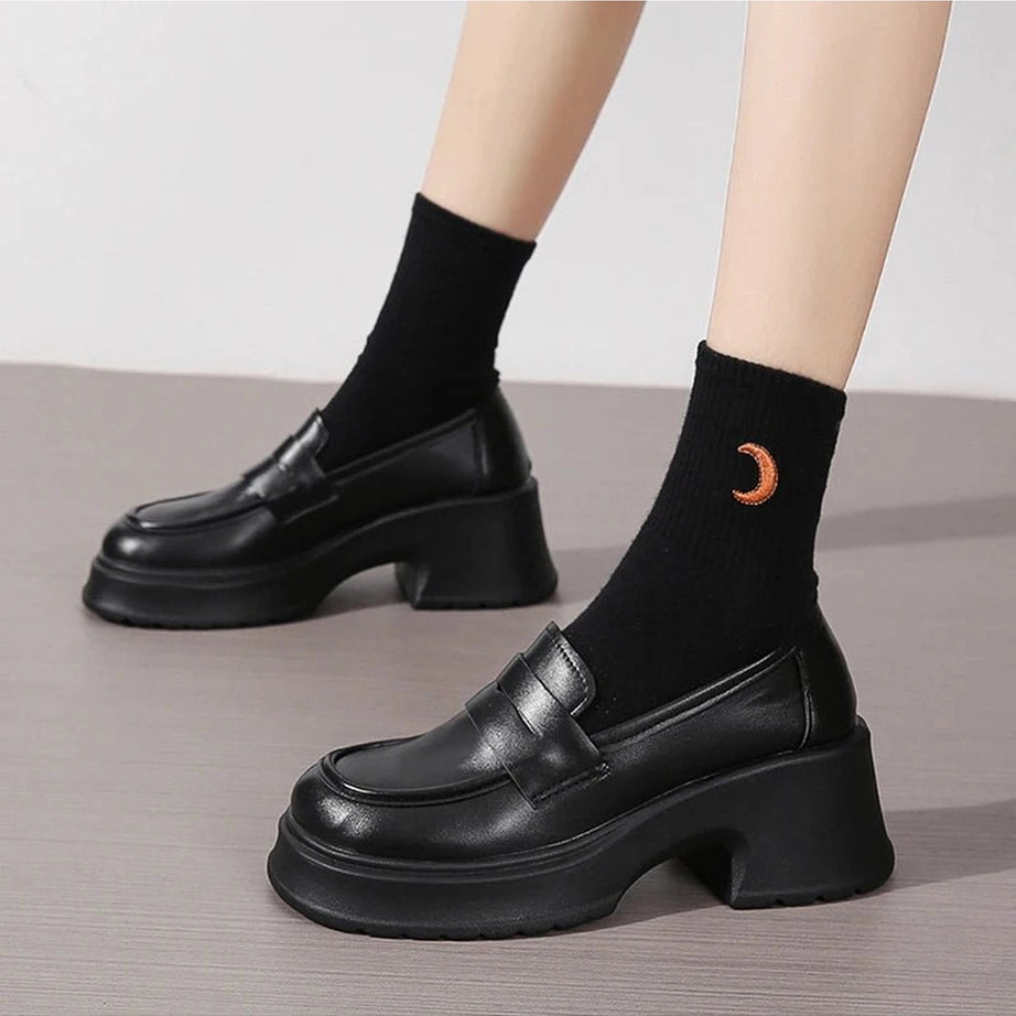 Retro Platform Leather Shoes Black Shoptery