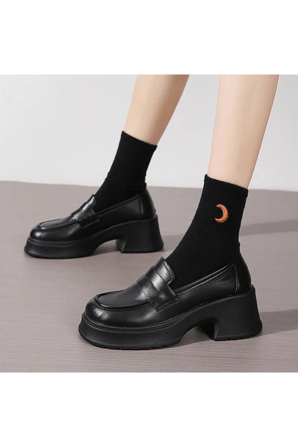 Retro Platform Leather Shoes Black Shoptery