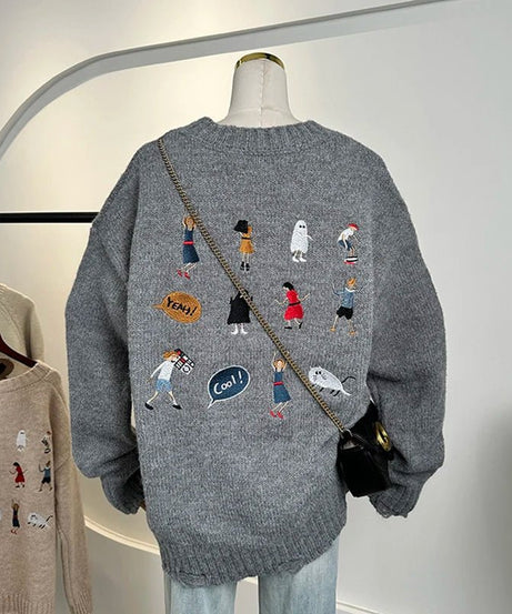 Playful Embroidery Oversized Sweater - Sweaters