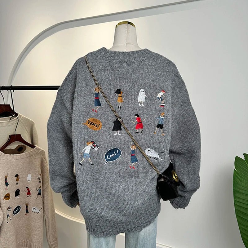 Playful Embroidery Oversized Sweater - Sweaters