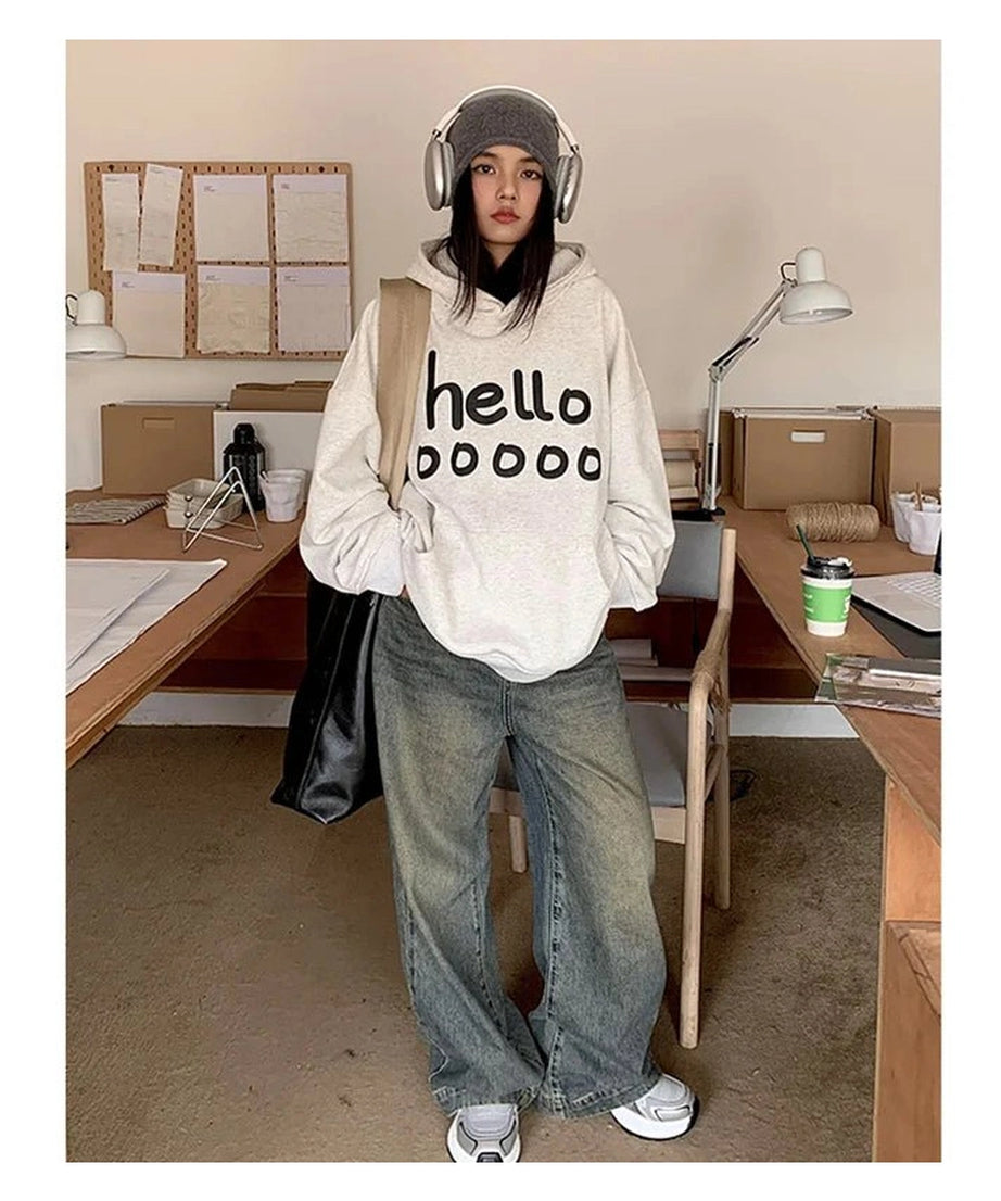 Playful Hello Oversized Hoodie - Hoodies