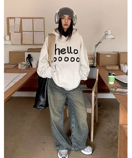 Playful Hello Oversized Hoodie - Hoodies