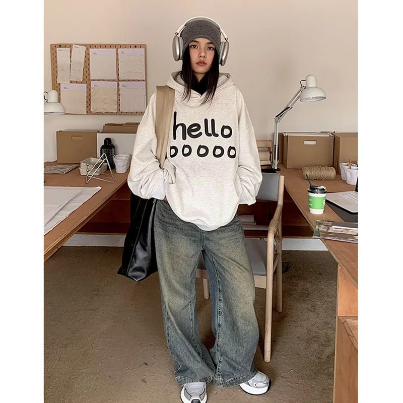 Playful Hello Oversized Hoodie - Hoodies