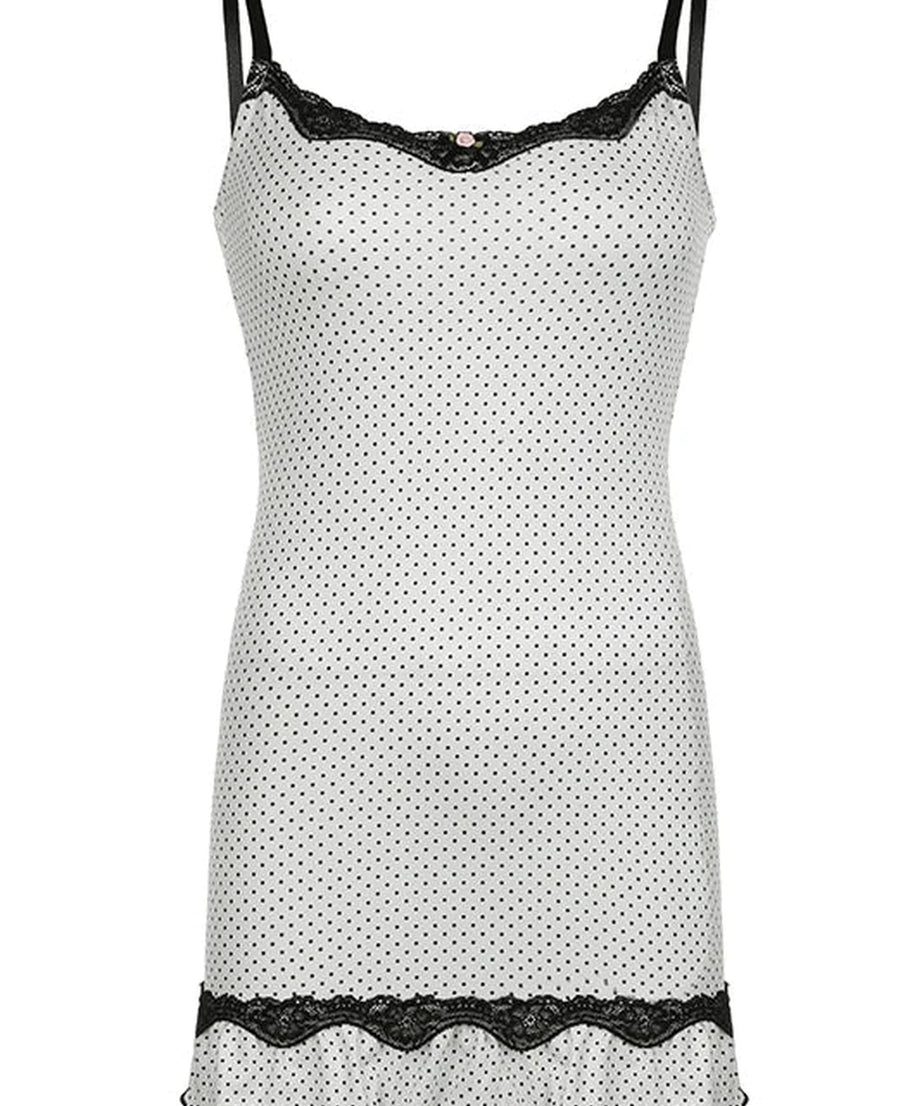 Polka Dot Lace - Trim Slip Dress - Dresses