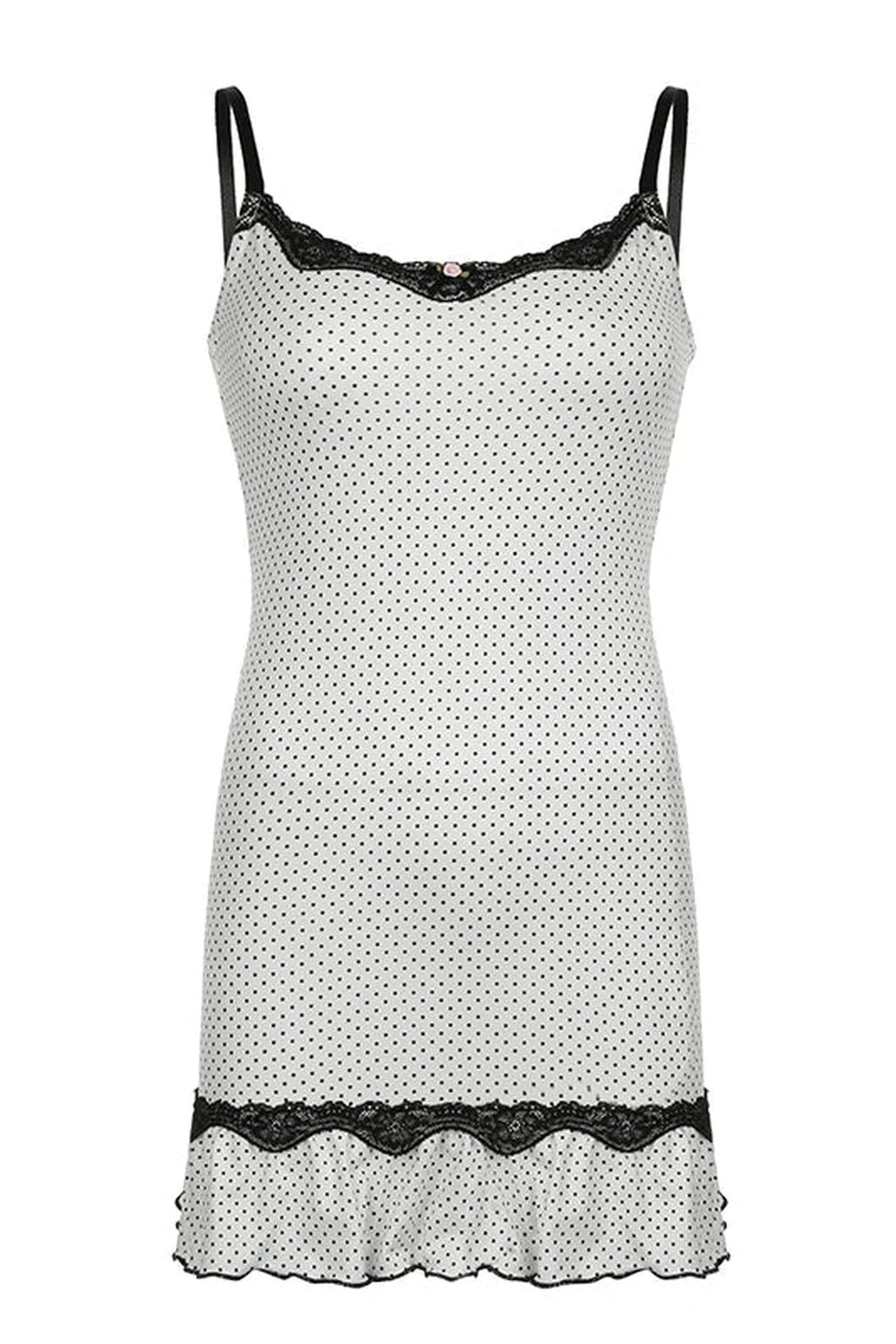 Polka Dot Lace - Trim Slip Dress - Dresses