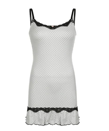 Polka Dot Lace - Trim Slip Dress - Dresses