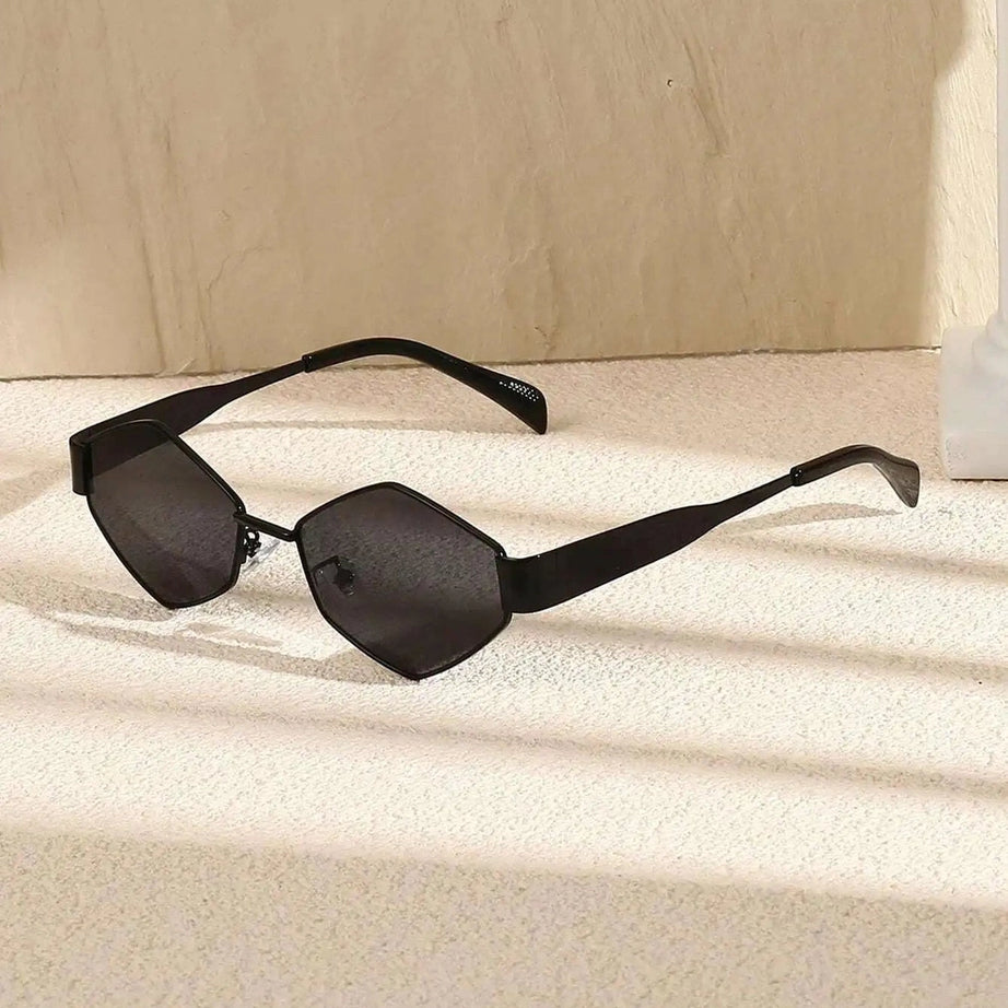 Retro Polygonal Sunglasses Black Gray picture color Shoptery