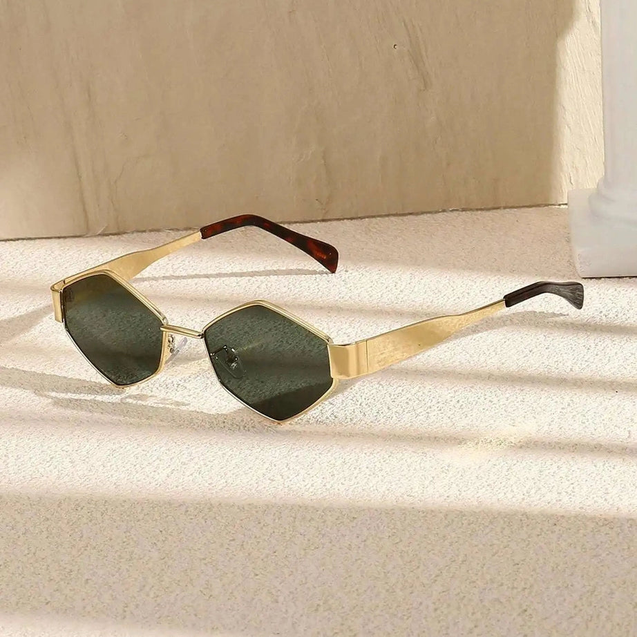 Retro Polygonal Sunglasses Gold Green picture color Shoptery