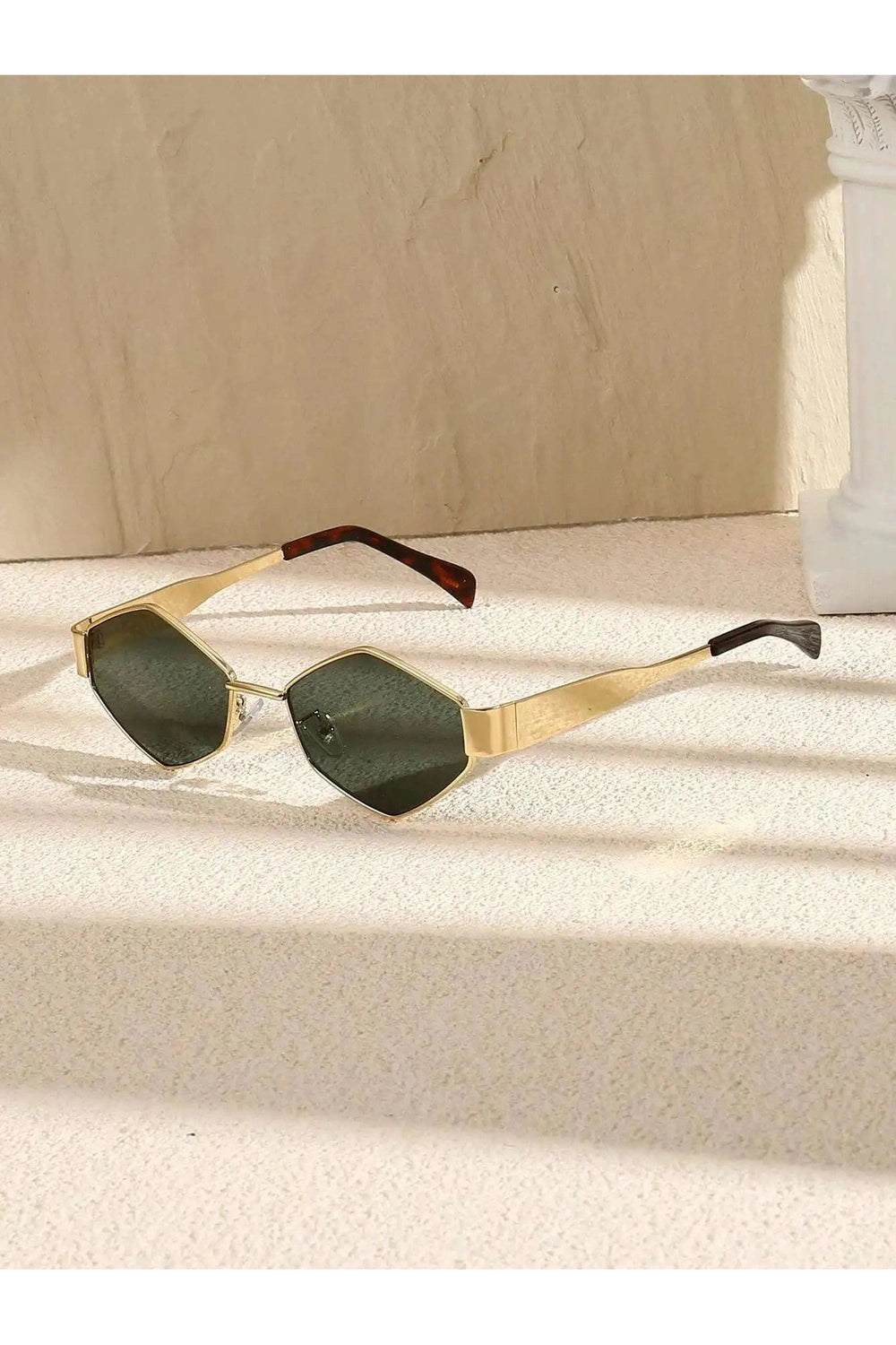 Retro Polygonal Sunglasses Gold Green picture color Shoptery