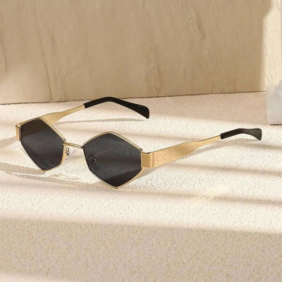 Retro Polygonal Sunglasses Gold Gray picture color Shoptery
