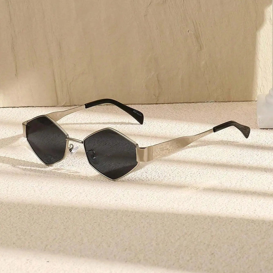 Retro Polygonal Sunglasses Silver Gray picture color Shoptery