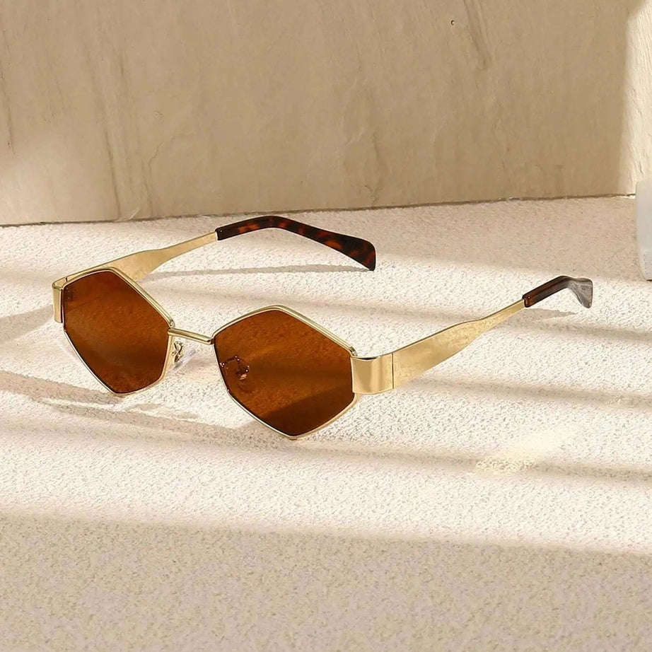 Retro Polygonal Sunglasses Gold Tea picture color Shoptery