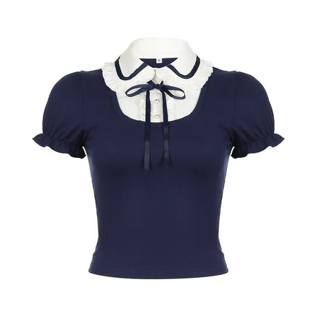 Preppy Bow Collar Top - Shirts & Tops