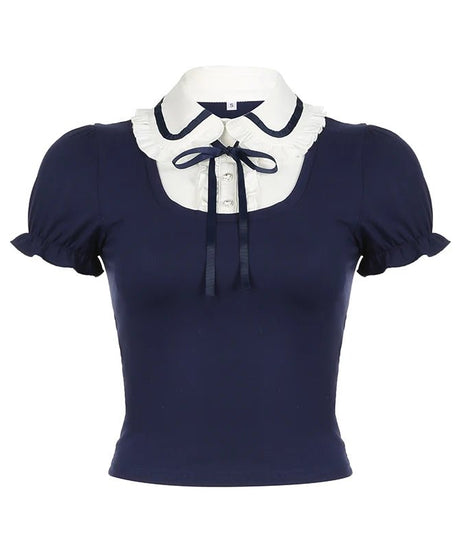 Preppy Bow Collar Top - Shirts & Tops