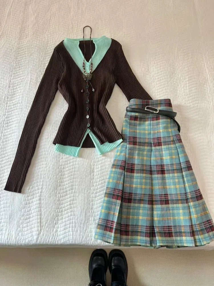 Preppy Chic Layered Retro Outfit Set 2-piece set Shoptery