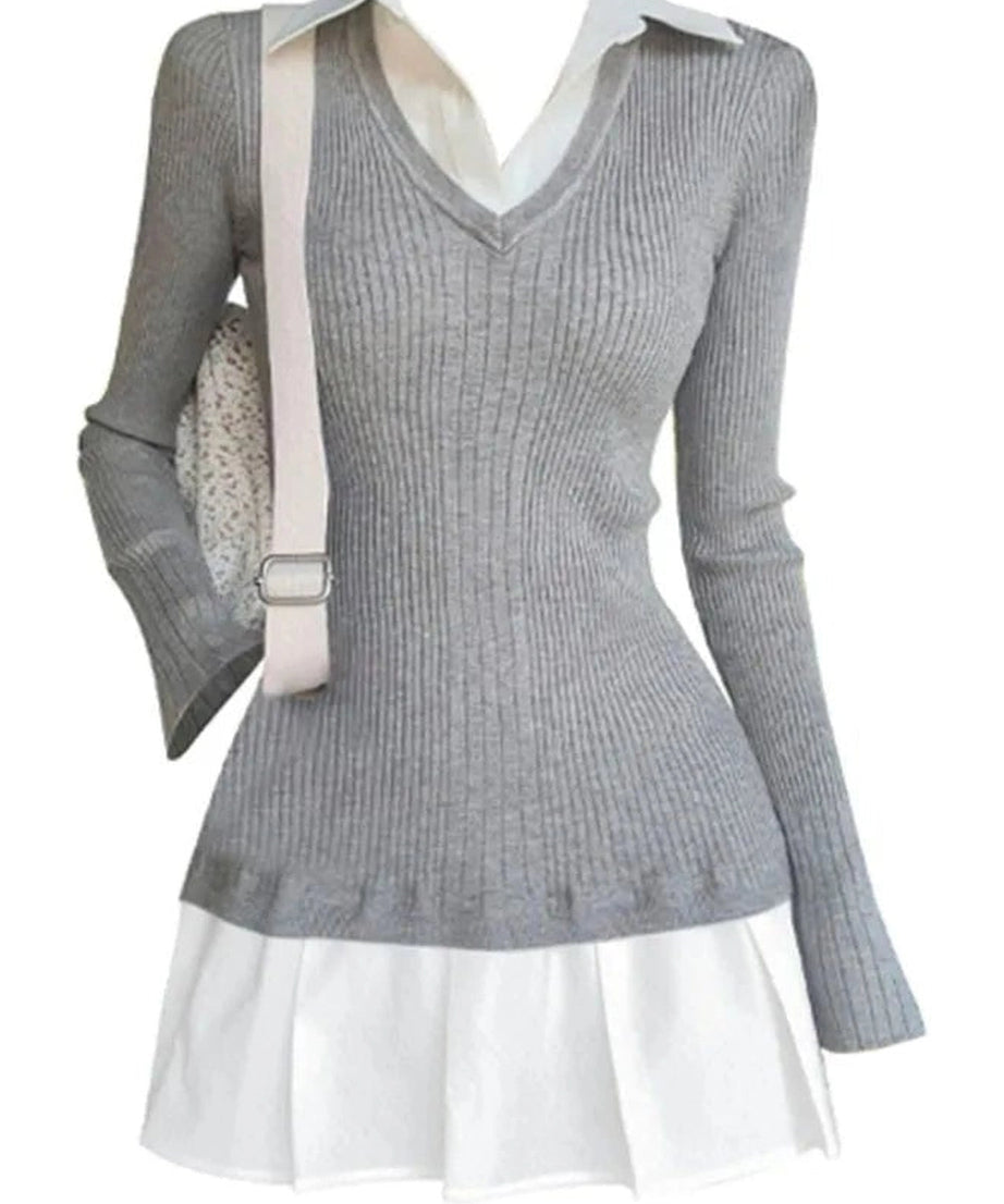 Preppy Knit Mini Dress - Dresses