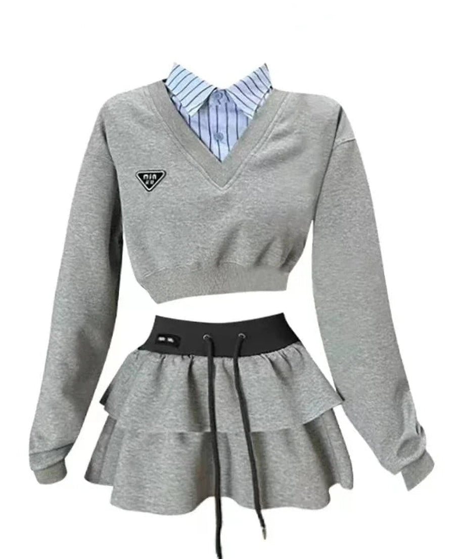 Preppy Layered Ruffle Skirt Set - Outfit Sets