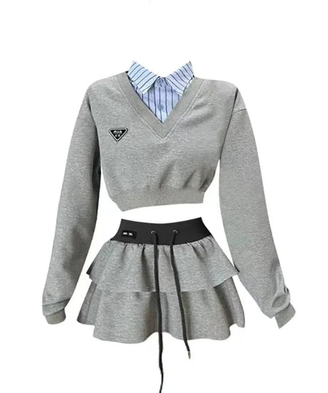 Preppy Layered Ruffle Skirt Set - Outfit Sets