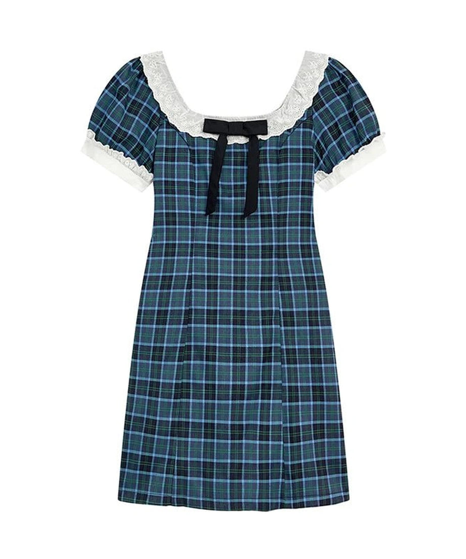 Preppy Plaid Bow - Tie Dress - Dresses