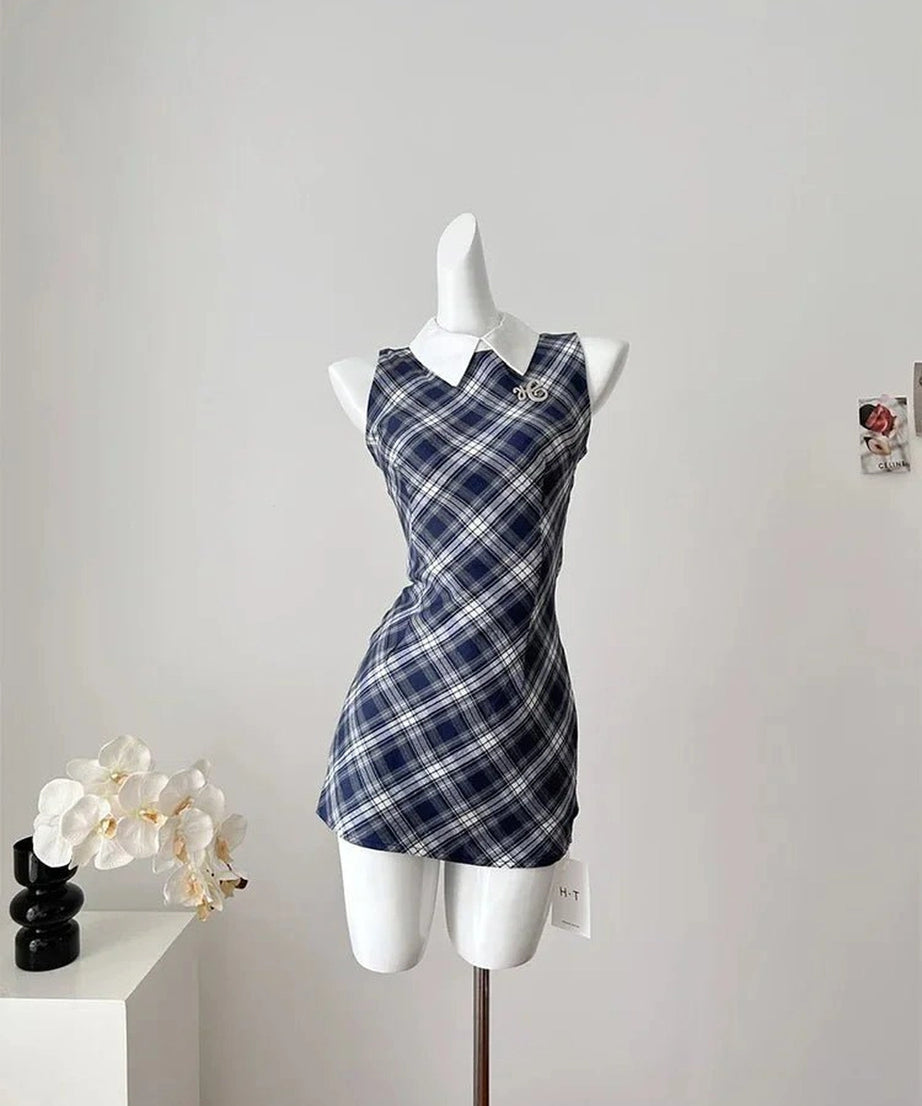 Preppy Plaid Collared Mini Dress - Dresses