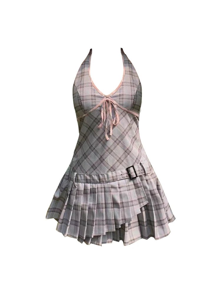 Preppy Plaid Mini Dress - Dresses