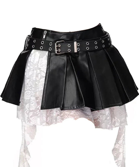 Punk Faux Leather Layered Skirt - Skirts