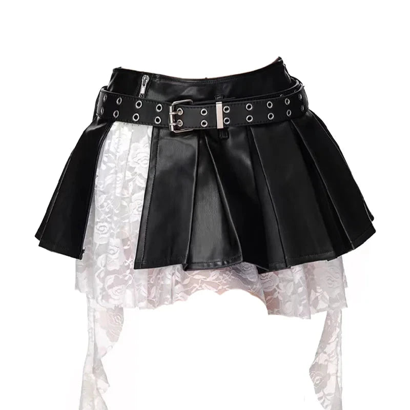 Punk Faux Leather Layered Skirt - Skirts