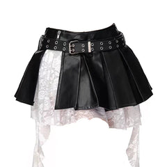 Alt Punk Faux Leather Layered Skirt Black Shoptery