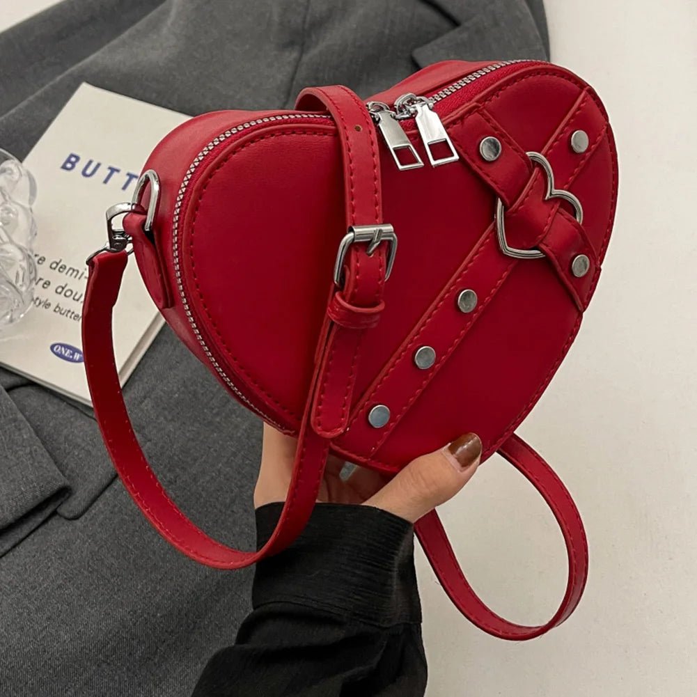 Punk Love Studded Y2k Shoulder Bag Wine Red CHINA Shoptery