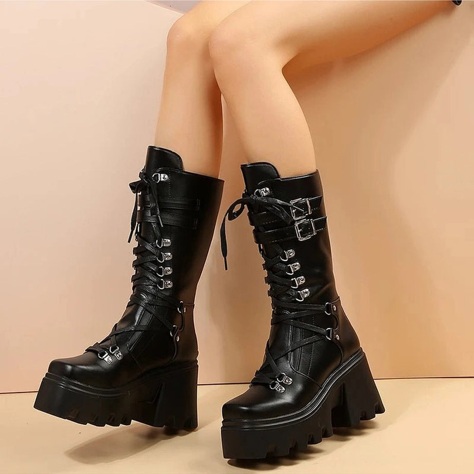Alt Punk Motorcycle Boots Matte Black CHINA Shoptery