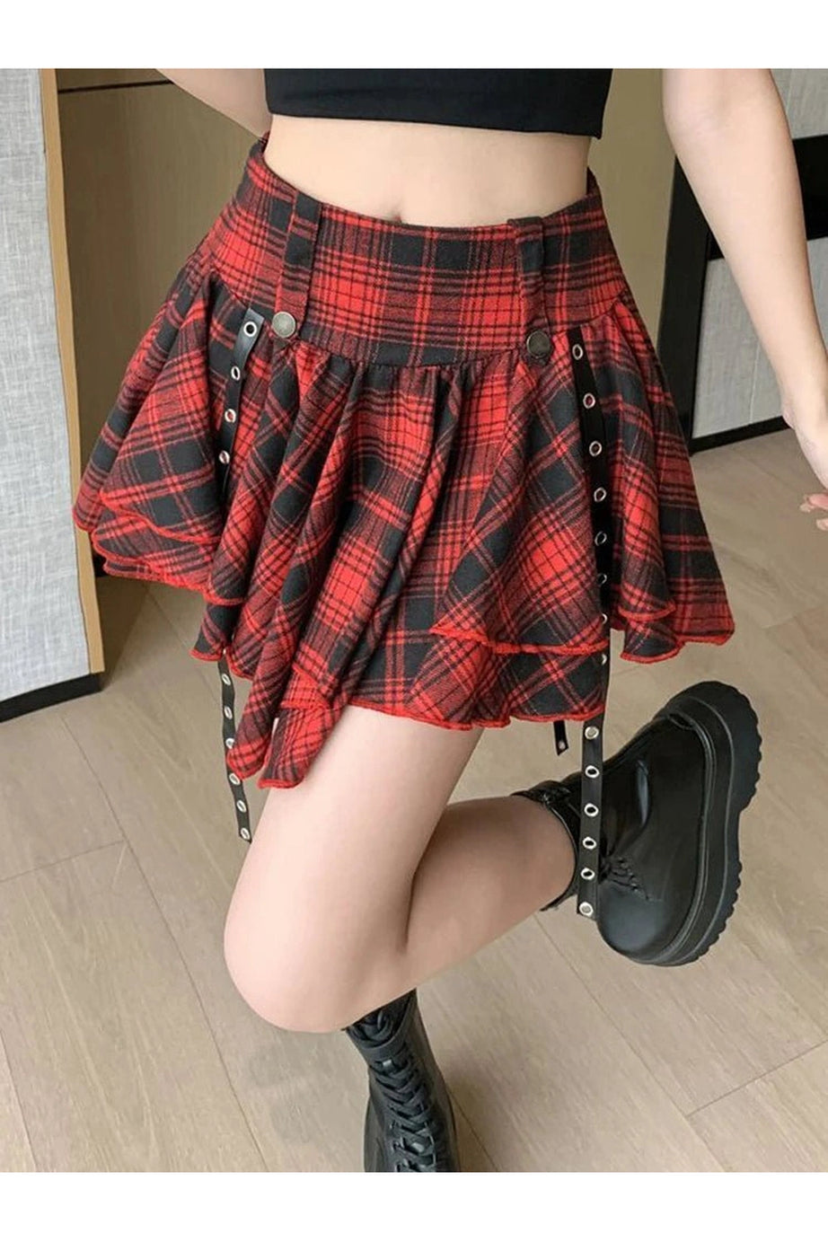 Punk Plaid Layered Skirt - Skirts