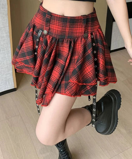 Punk Plaid Layered Skirt - Skirts