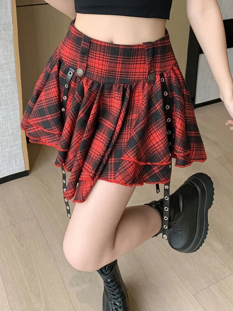 Punk Plaid Layered Skirt - Skirts