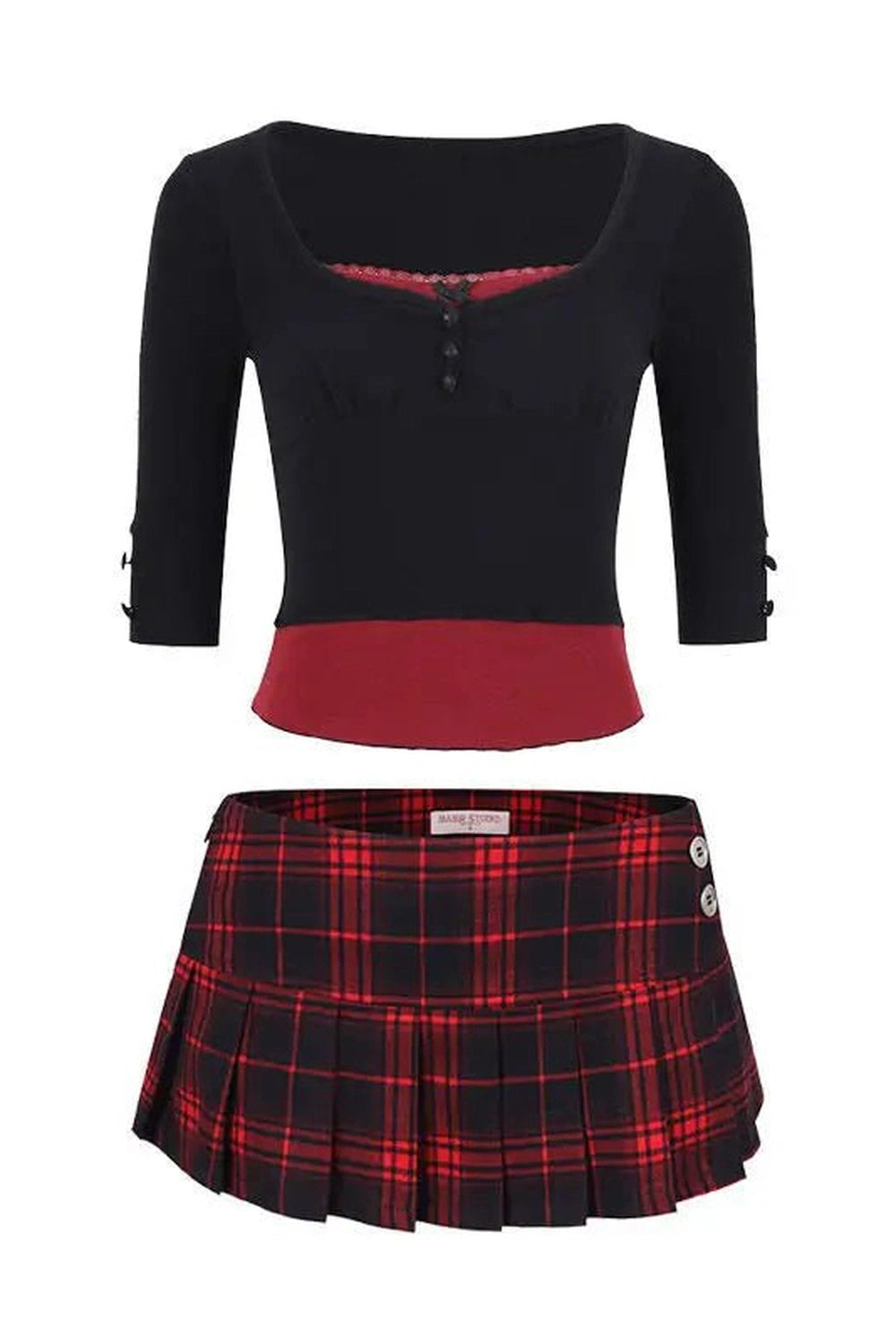 Punk Plaid Skirt and Crop Top Set - Outfit Sets