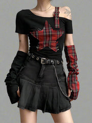 Alt Punk Plaid Star Crop Top black Shoptery